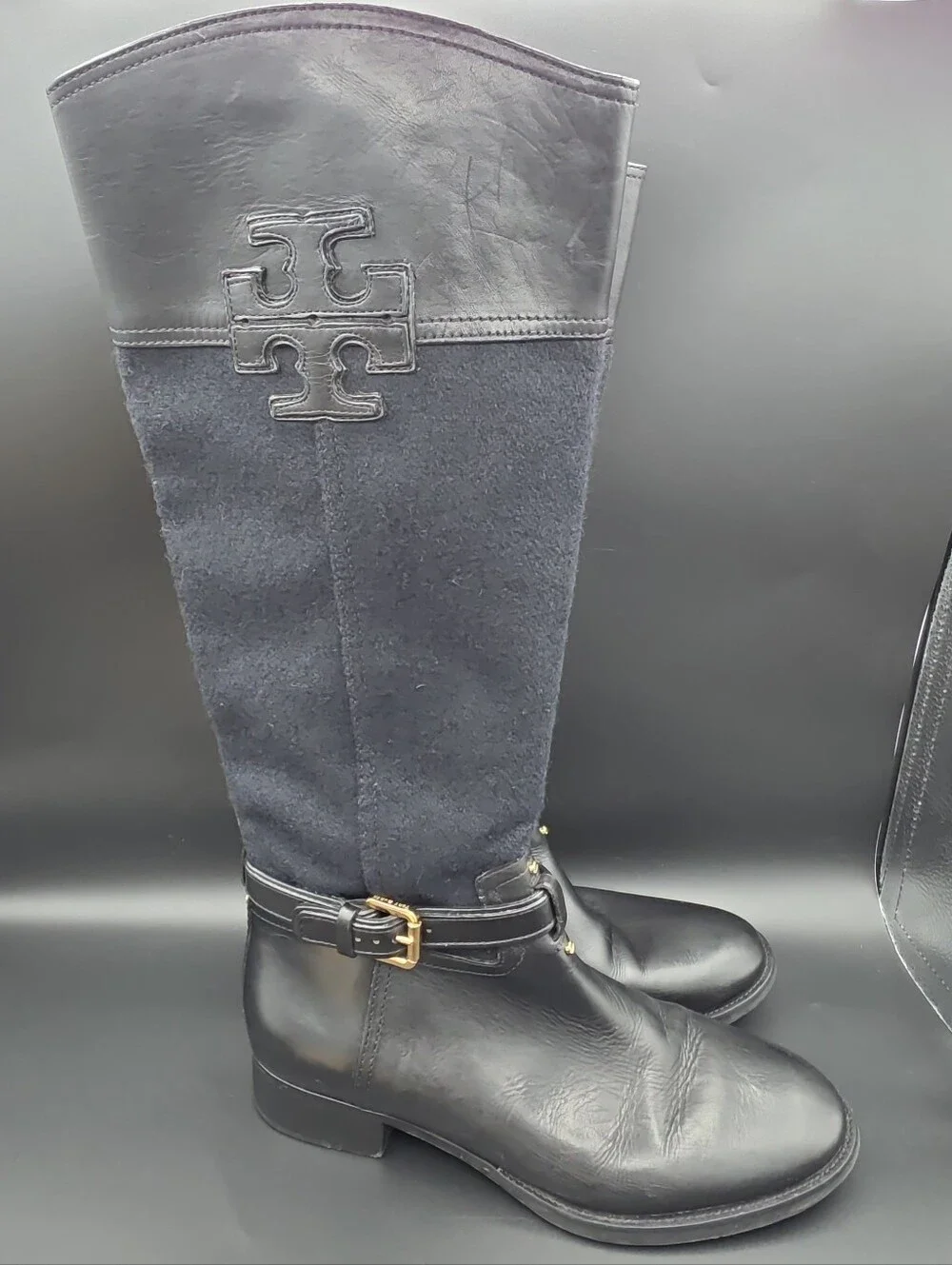 Tory Burch Black Leather Tall Riding Boots Women's Size 9.5M